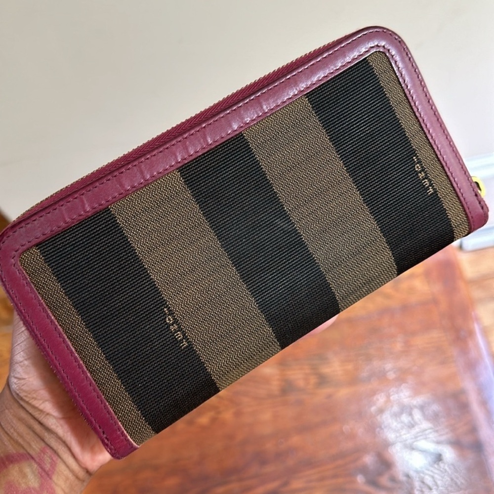 ✨ Fendi Pequin Long Zip Around Wallet Fuchsia Leather Trim